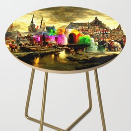 Medieval Town in a Fantasy Colorful World Side Table