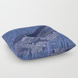 Blue crocodile on patterned background Floor Pillow