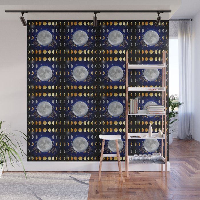 Moon phases magic womans hands on third eye reading crystal ball Wall Mural