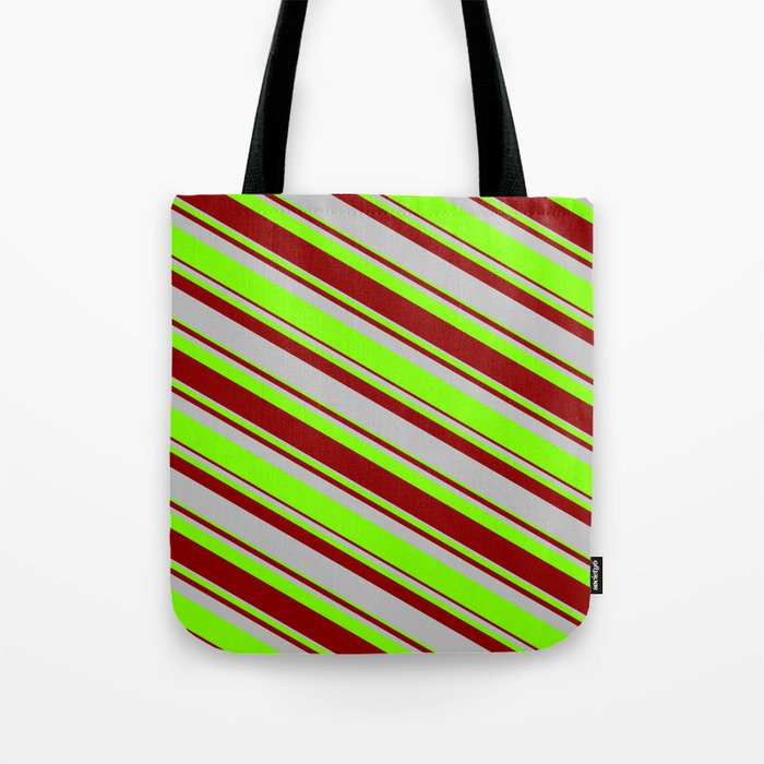 Dark Red, Grey & Chartreuse Colored Lined/Striped Pattern Tote Bag