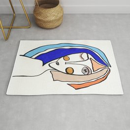 colored hair face line girl drawing Rug