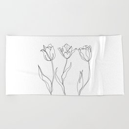 Botanical illustration line drawing - Three Tulips Beach Towel