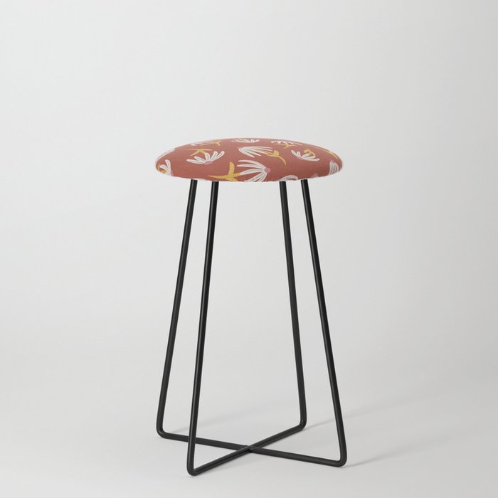 Modern Retro Loose Floral Pattern Venetian Red Counter Stool