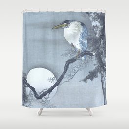 Heron And The Full Moon - Vintage Japanese Woodblock Print Art Shower Curtain