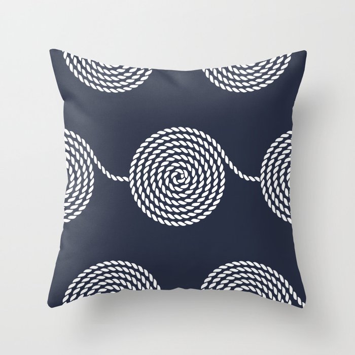 Yacht style. Rope spirals. Navy blue. Throw Pillow