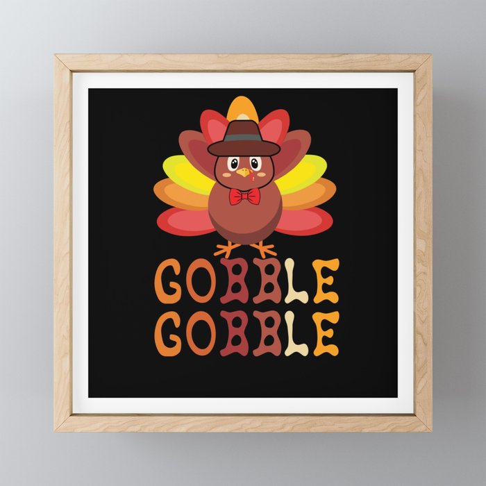 Fall Autumn Gobble Gobble Cute Turkey Thanksgiving Framed Mini Art Print
