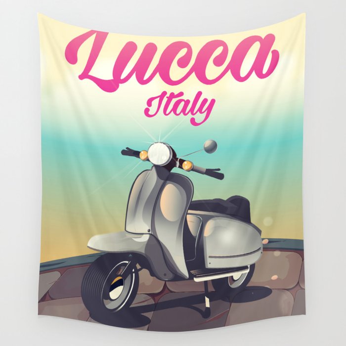 Lucca Italy Scooter travel poster Wall Tapestry