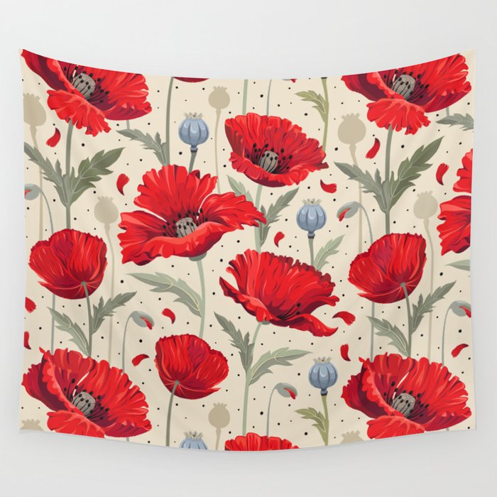 Bright poppies field Wall Tapestry