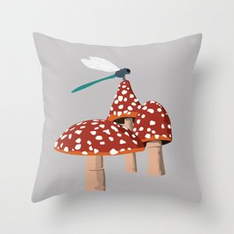 Toadstools and Dragonfly! Throw Pillow