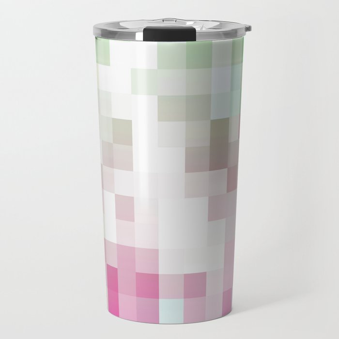 geometric pixel square pattern abstract background in pink green Travel Mug