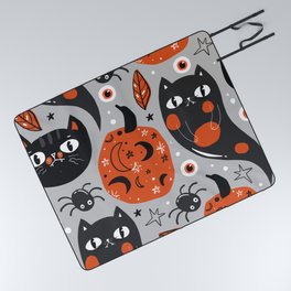 Halloween Seamless Pattern with Cute Pumpkins and Black Cats 01 Picnic Blanket