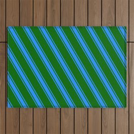 [ Thumbnail: Dark Green and Blue Colored Lines Pattern Outdoor Rug ]