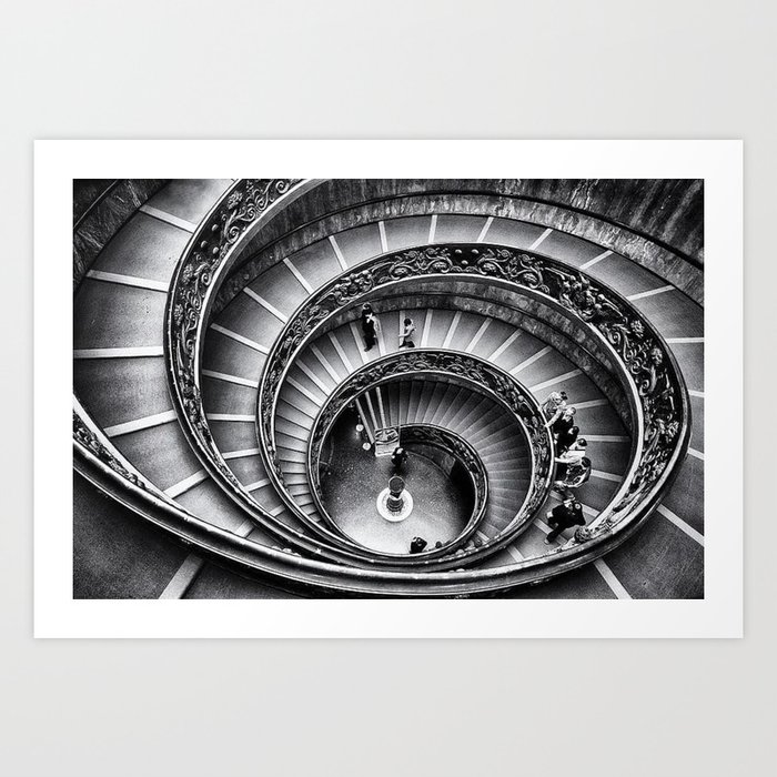 Sublime Spiral Staircase, Vatican, Rome, Italy black and white photograph Art Print