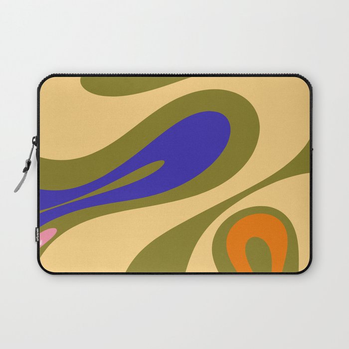 Mellow Flow Retro 60s 70s Abstract Pattern Olive Yellow Blue Orange Pink Laptop Sleeve