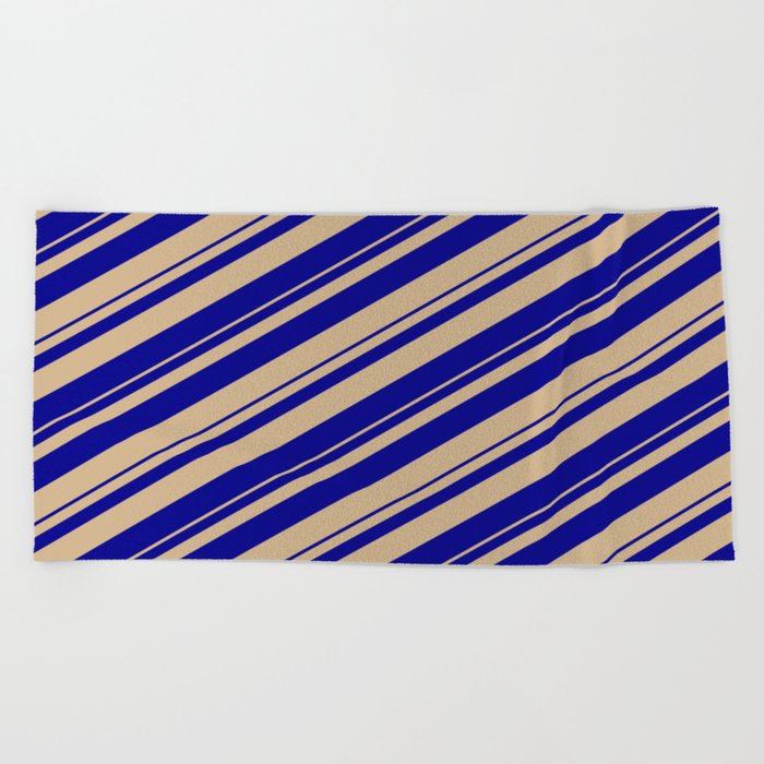 Tan & Dark Blue Colored Stripes/Lines Pattern Beach Towel