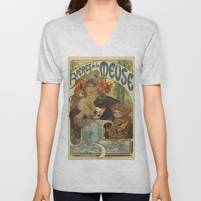 Alfons Mucha art nouveau beer ad V Neck T Shirt