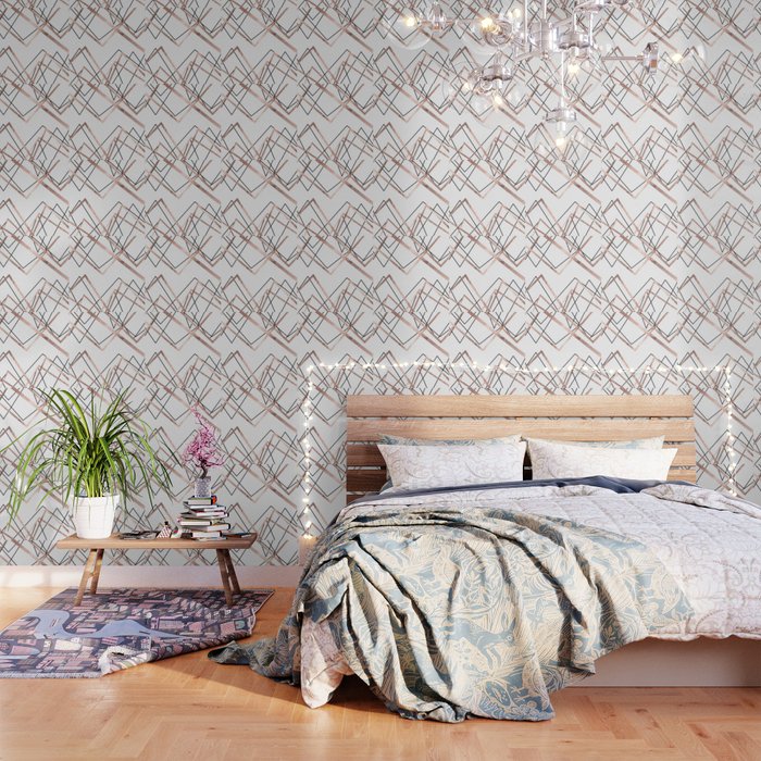 Rose Gold White Linear Triangle Abstract Pattern Wallpaper