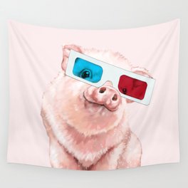 Baby Pink Pig Wear Glasses Pink Wall Tapestry