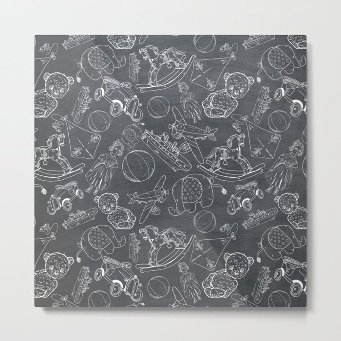 Black Chalkboard With White Children Toys Seamless Pattern Metal Print