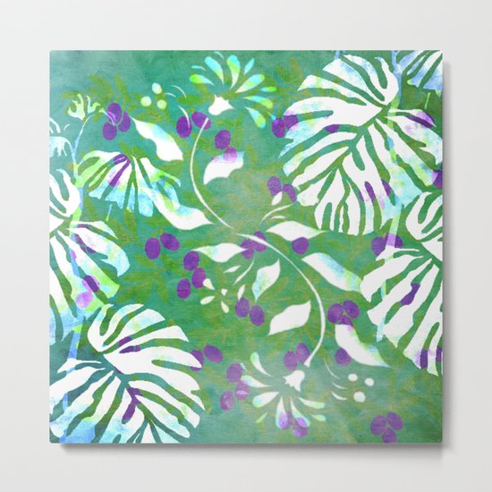 Tropical Flowers and Leaves Abstract Metal Print