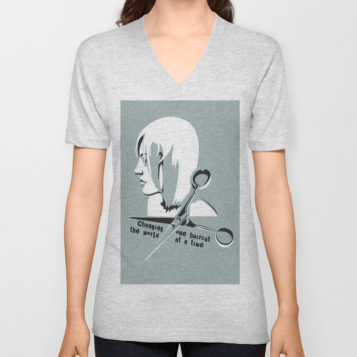 Changing the world one haircut at a time V Neck T Shirt