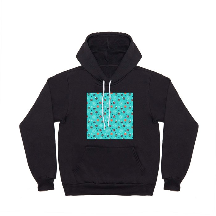 Christmas Pattern Turquoise Ornaments Hoody