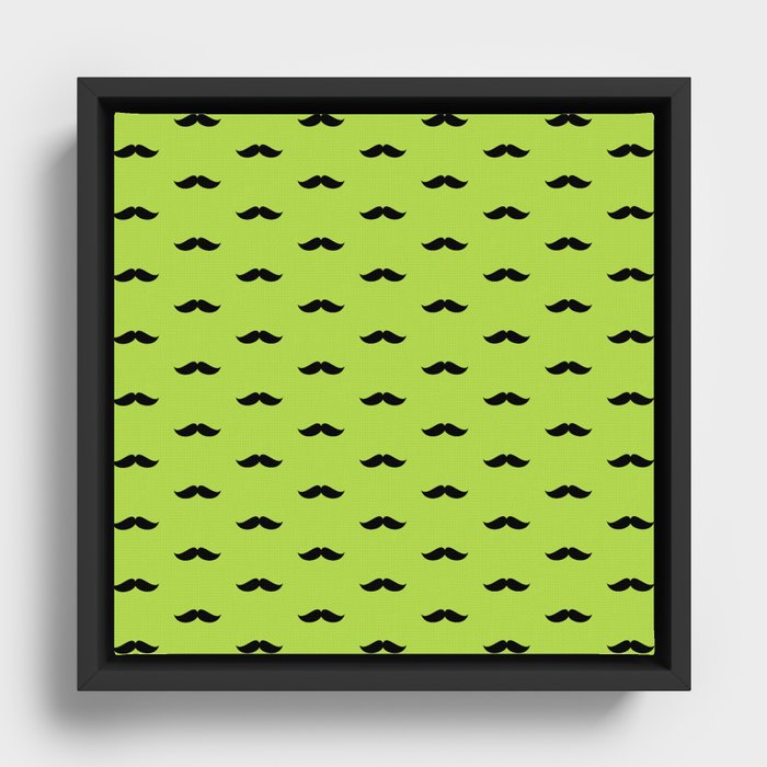 Black Mustache pattern on green background Framed Canvas