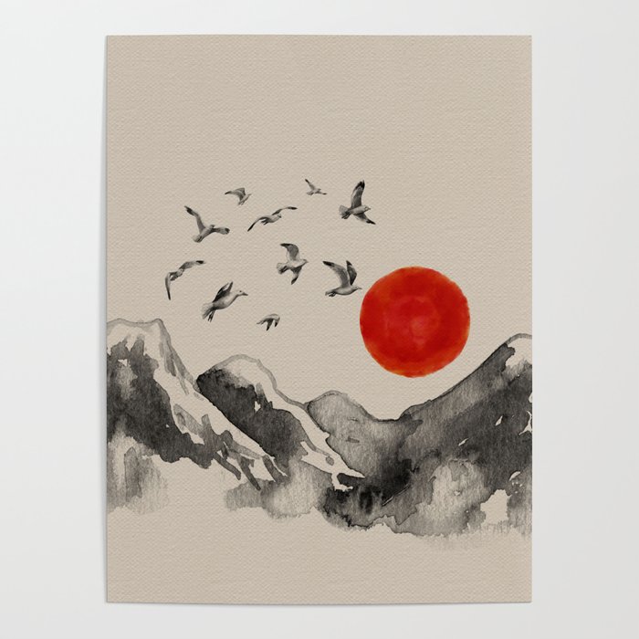 Japanese Mountains Serenity Landscape Art Print by