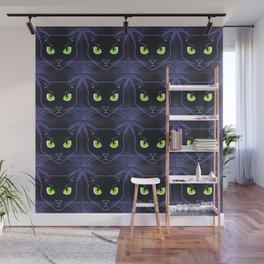 Modern Periwinkle Cats With Green Eyes Wall Mural