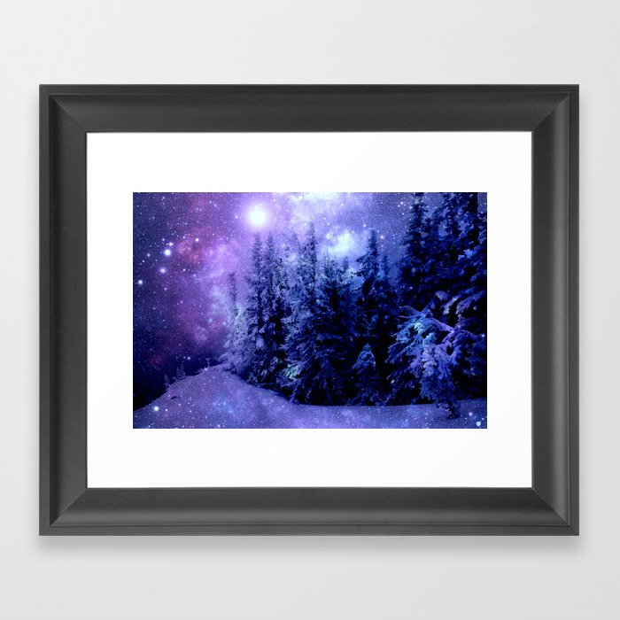 Galaxy Winter Forest Lavender Purple Blue Framed Art Print