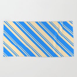 [ Thumbnail: Blue and Beige Colored Pattern of Stripes Beach Towel ]