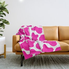 Neon Pink Cow Print Throw Blanket