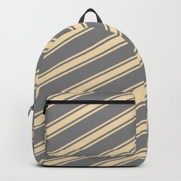 [ Thumbnail: Grey & Tan Colored Pattern of Stripes Backpack ]