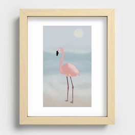 Flamingo Isle || Summer Modern Pop Art, Blue and Pink Colour Palette Recessed Framed Print