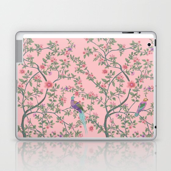 Chinoiserie Pink Fresco Floral Garden Birds Oriental Botanical Laptop & iPad Skin