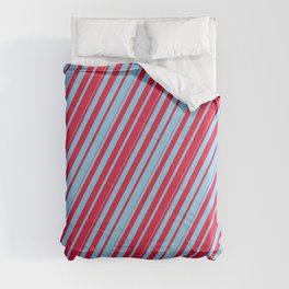 [ Thumbnail: Crimson & Sky Blue Colored Lines Pattern Comforter ]