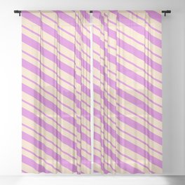 [ Thumbnail: Orchid & Bisque Colored Lines Pattern Sheer Curtain ]