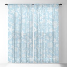 Seashell Print - Light Blue and White Sheer Curtain