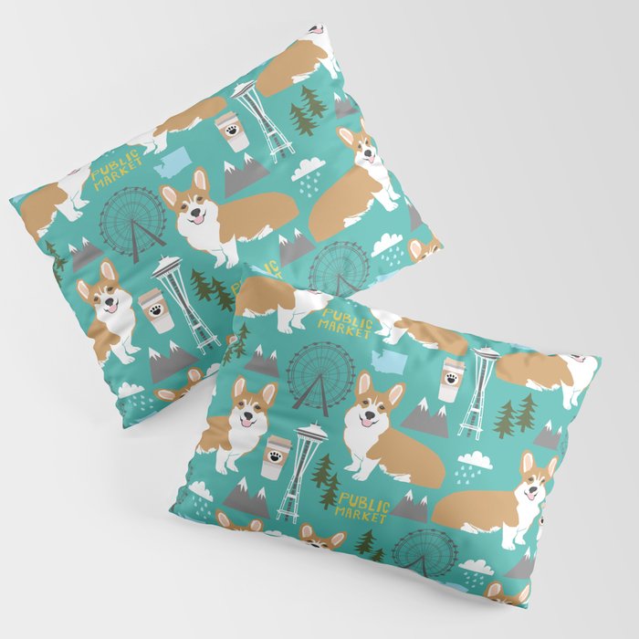 Corgi seattle washington welsh corgi pattern print dog lover gifts space needle ferris wheel coffee Pillow Sham