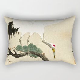 Crane and its chicks on a pine tree  - Vintage Japanese Woodblock Print Art Rectangular Pillow