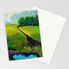 Green Pasture Landscape in Acrylic Stationery Cards