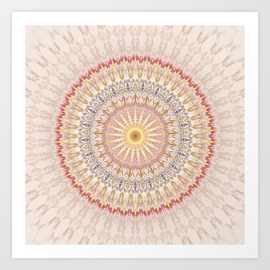 Beige Red Gold Mandala Art Print
