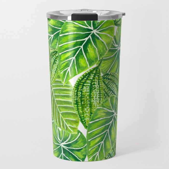 Watercolor tropical leaves pattern design Travel Mug