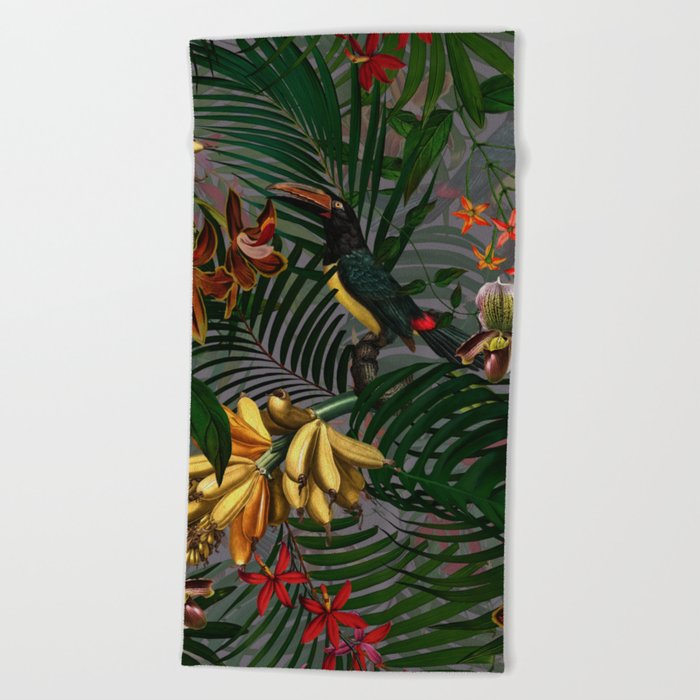 Vintage & Shabby Chic - Midnight Tropical Toucan Garden Beach Towel