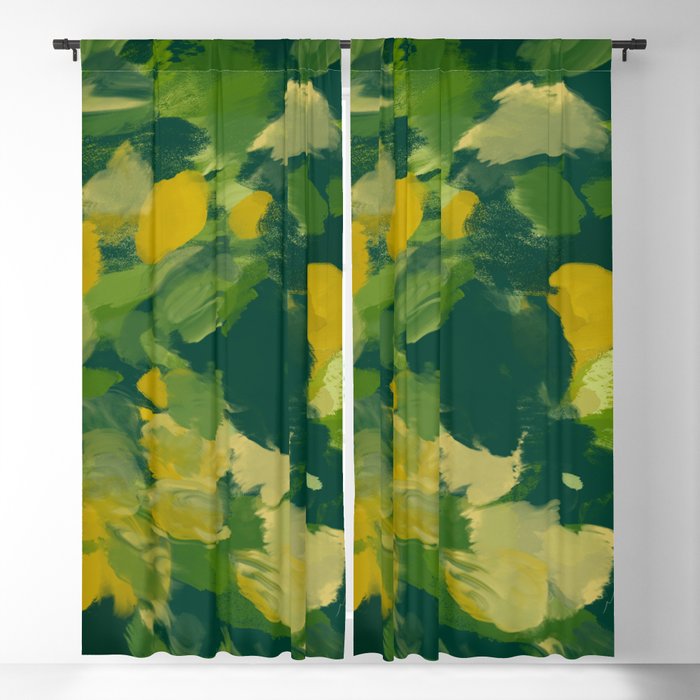 A Bed Of Green And Yellow Flora. Blackout Curtain