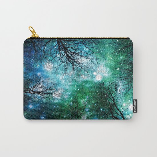 Black Trees Teal Green Space Carry-All Pouch