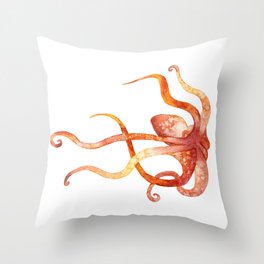 Watercolour Octopus - Red and Orange Throw Pillow