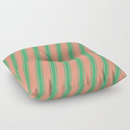 [ Thumbnail: Dark Salmon and Sea Green Colored Striped Pattern Floor Pillow ]