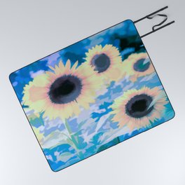 Sunflower Blue Art Picnic Blanket