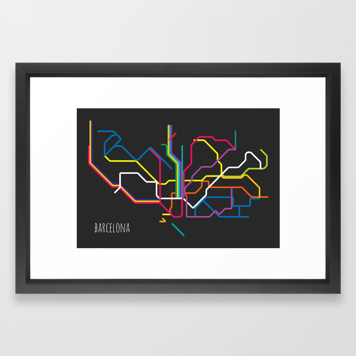 Barcelona Metro Map Framed Art Print By Sunday Society6